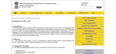 President of India Enrolled under the National Population Register